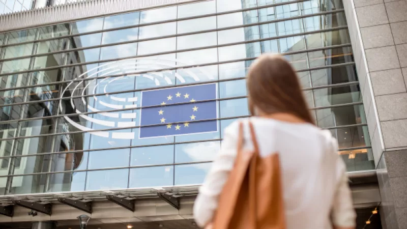 Foto van logo EU op gebouw