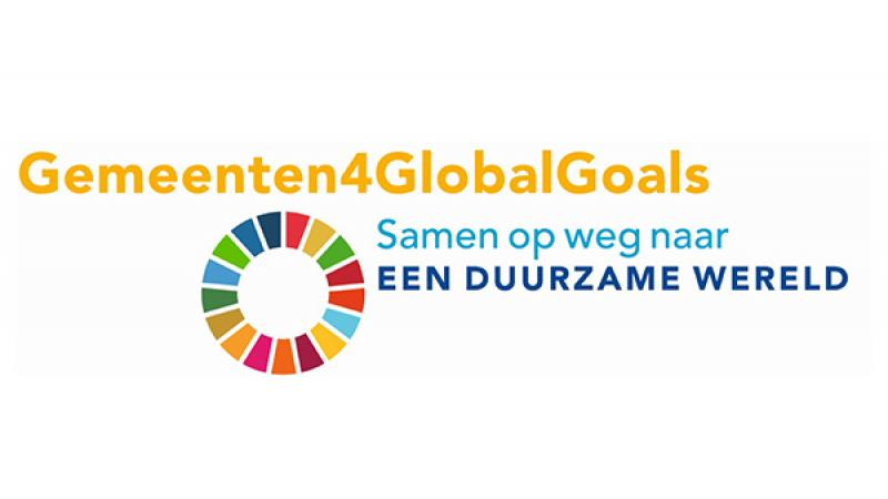 Logo met de tekst: Gemeenten voor Global Goals, samen op weg naar een duurzame wereld