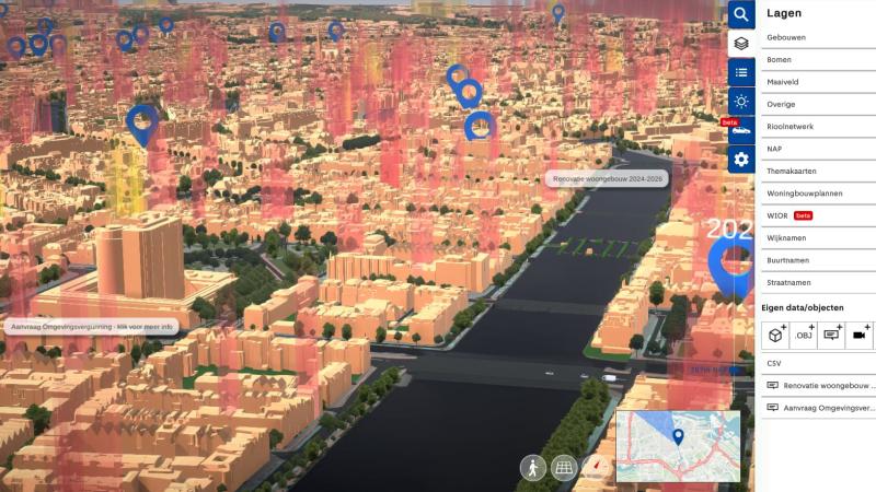 Een screenshot van 3D model van een digital twin in Amsterdam