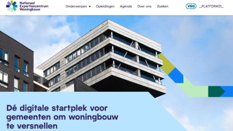 Homepage van de website van het NECW, met de tekst 'Dé digitale startplek voor gemeenten om woningbouw te versnellen'