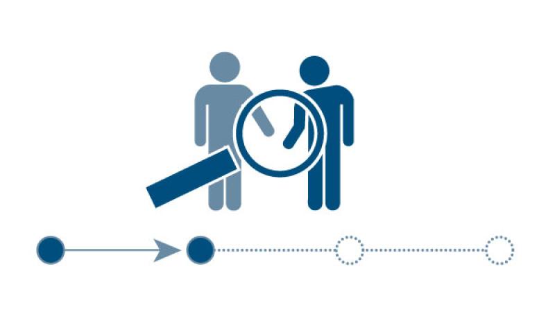 Illustratie van vergrootglas op 2 personen die contact hebben