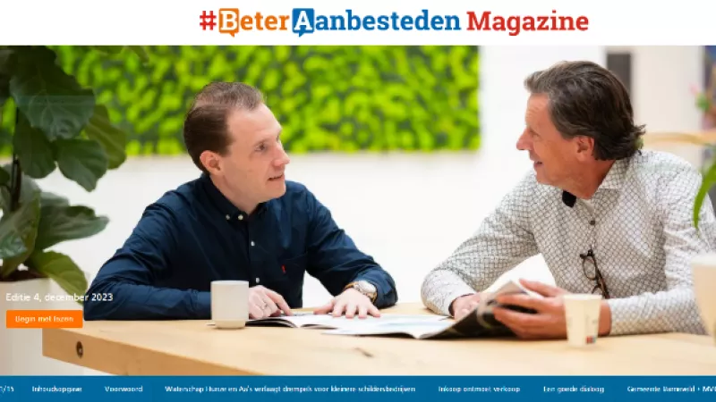 Voorpagina van Beter Aanbesteden Magazine 4, met twee mannen in gesprek