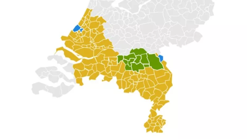 Kaartje waarop te zien is dat het werkgebied wordt vergroot van Noord Oost Brabant naar heel Brabant, Limburg en Zuid-Holland