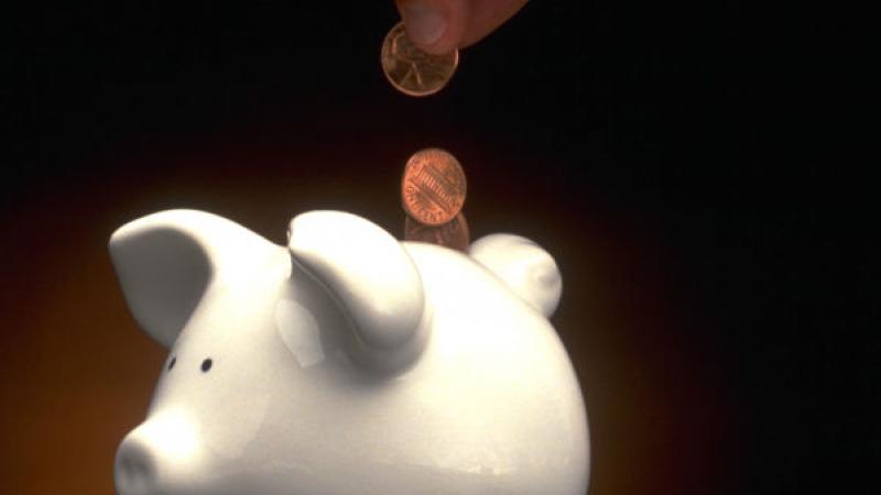 Foto van spaarvarken met euro in de opening