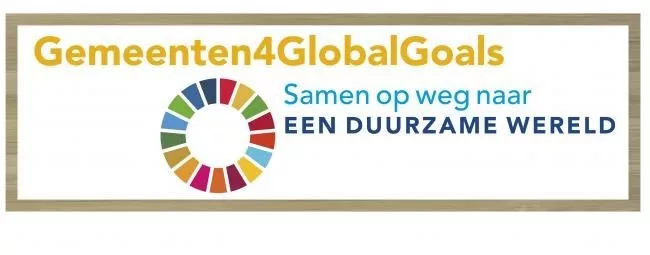 Bordje met de tekst: Gemeenten4GlobalGoals, samen op weg naar een duurzame wereld