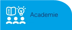 Icoontjes van lerende mensen met de tekst Academie