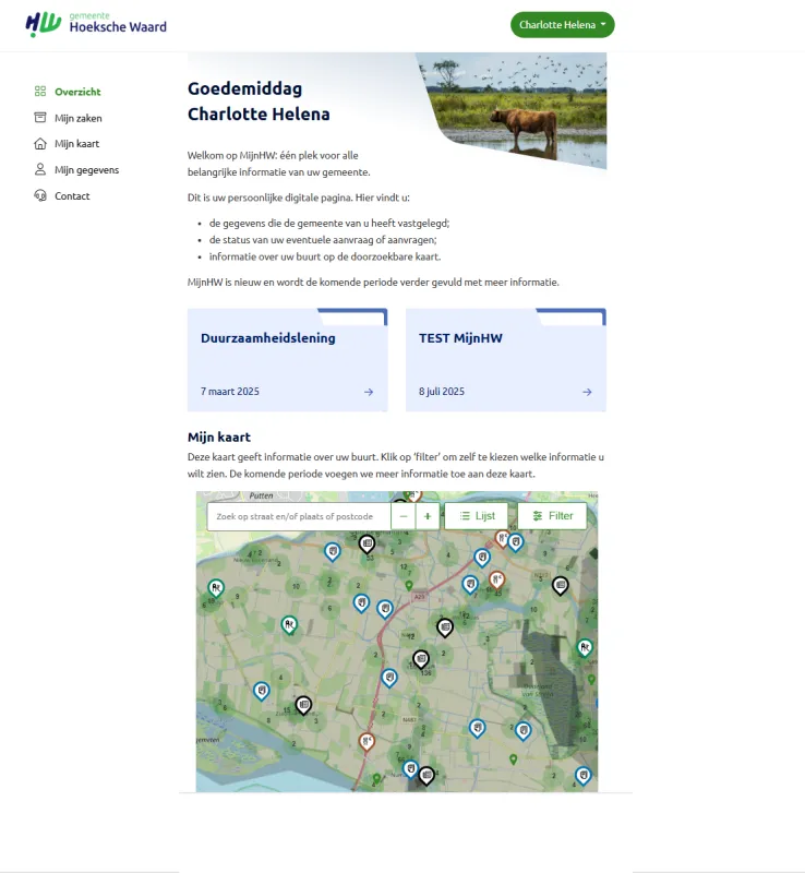 Schermafbeelding MijnHW gemeente Hoeksche Waard